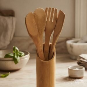 Kit utensílios 5 peças bambu