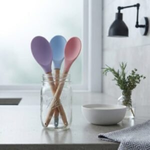 Colher de silicone e bambu