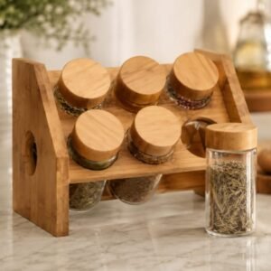 Porta condimentos 7 peças Bambu e Borossilicato